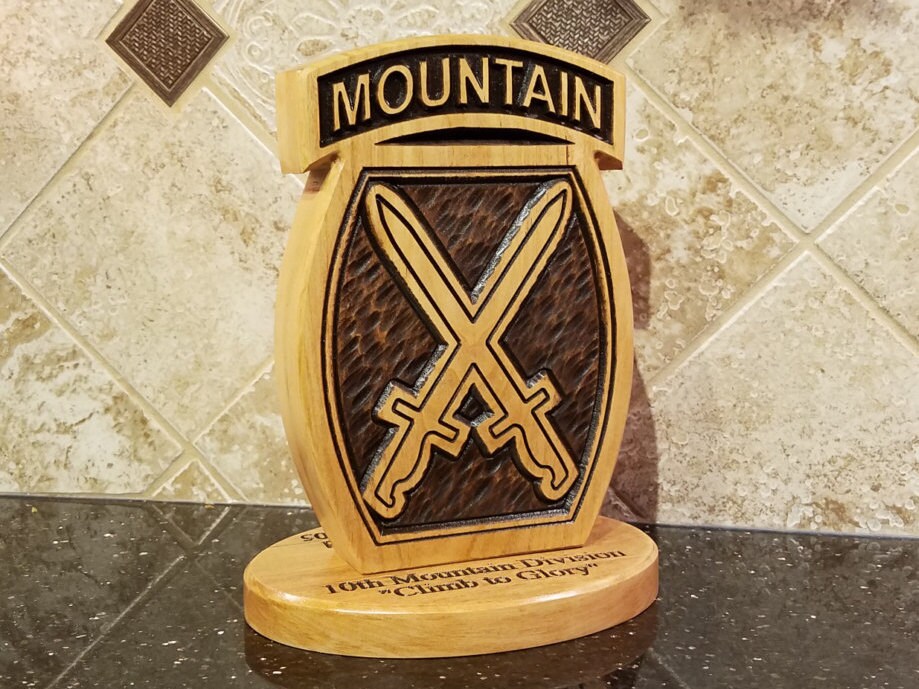 10th Mountain Division Desk Carving