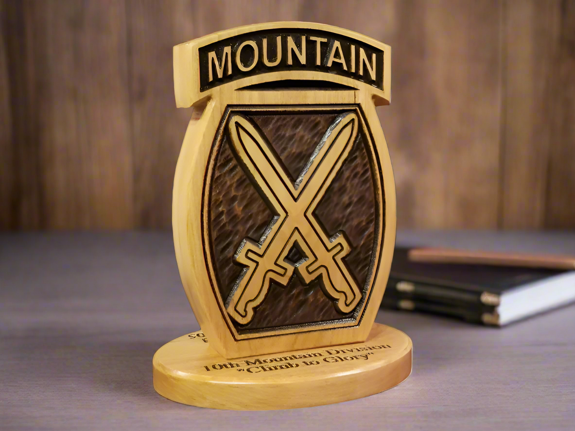 10th Mountain Division Desk Carving