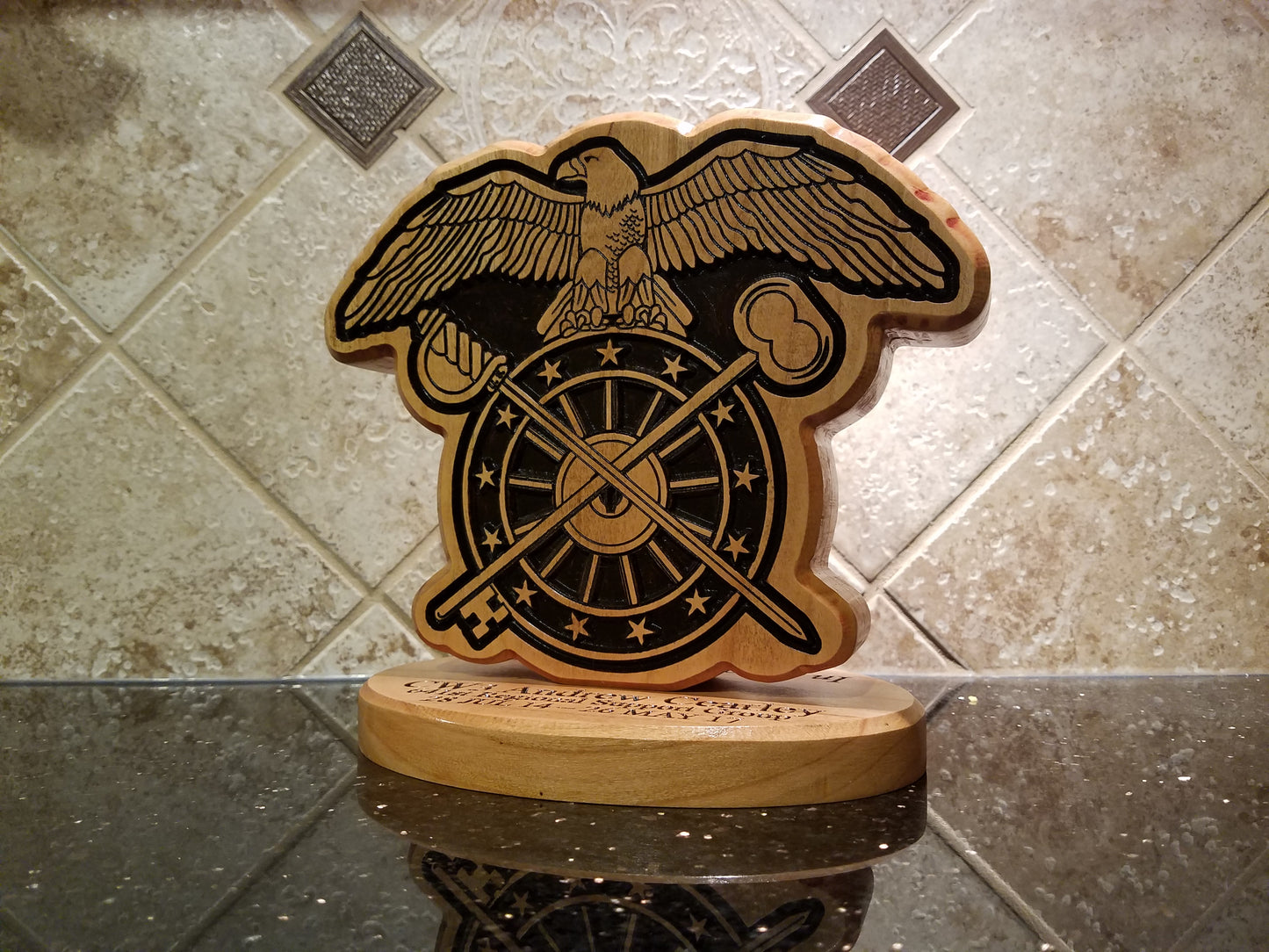 Army Quartermaster Corps Desk Carving