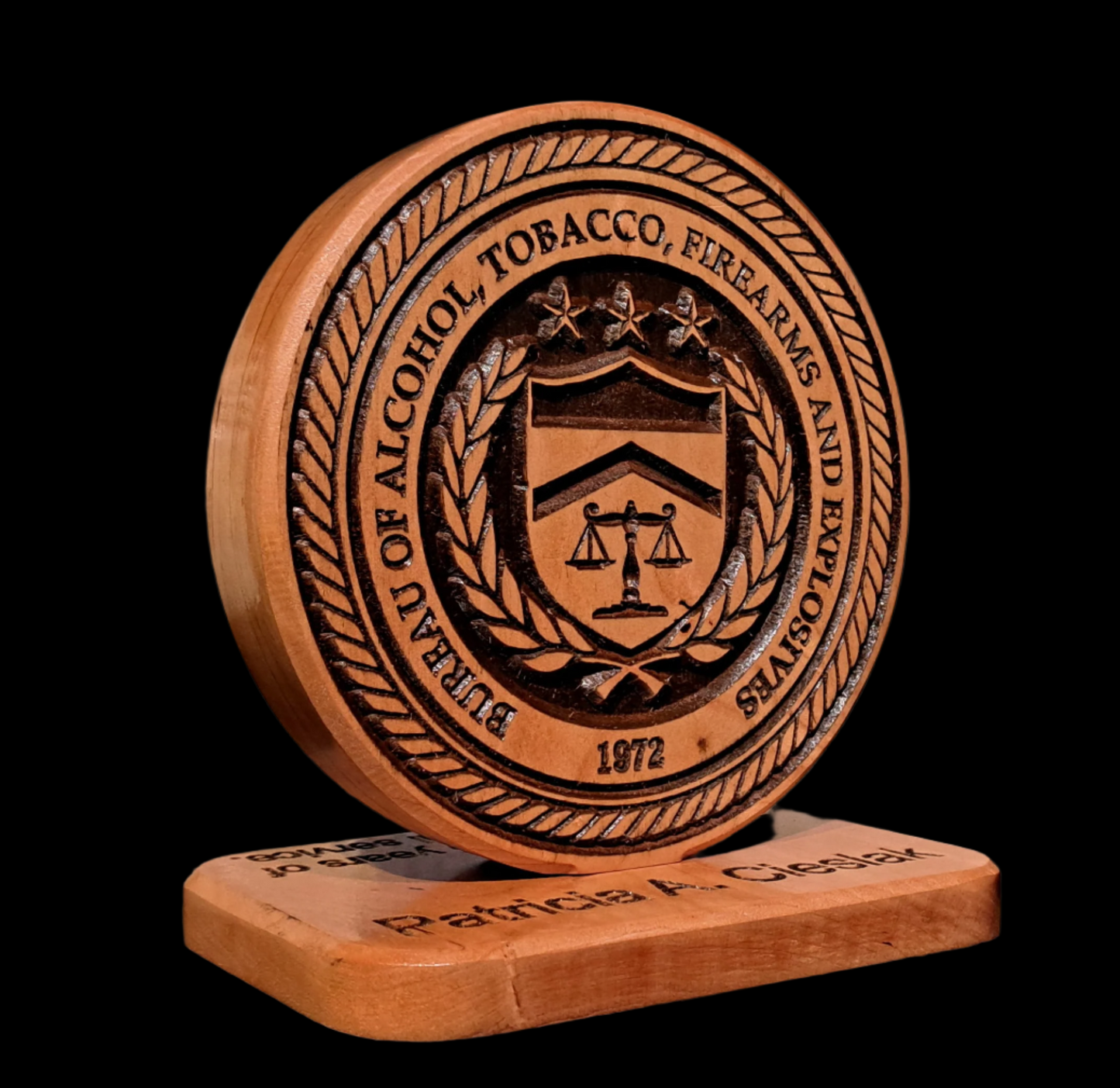 Bureau of Alcohol, Tobacco, Firearms and Explosives (ATF) Desk Carving / PCS / Retirement Gift