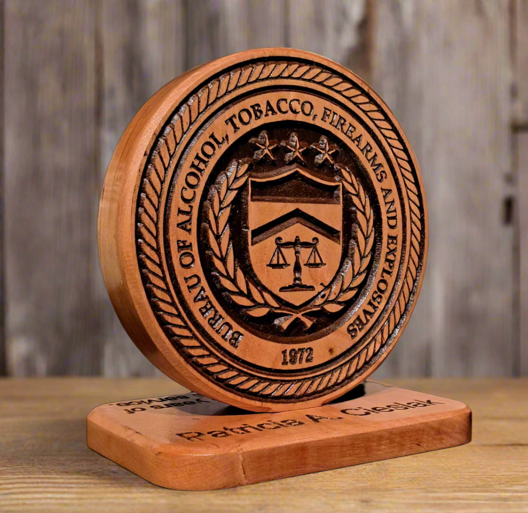 Bureau of Alcohol, Tobacco, Firearms and Explosives (ATF) Desk Carving / PCS / Retirement Gift
