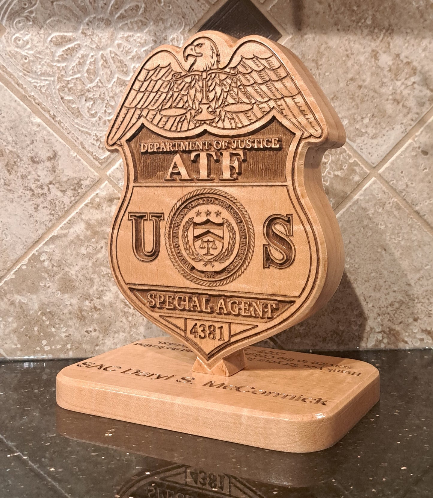 Bureau of Alcohol, Tobacco, Firearms and Explosives (ATF) Desk Carving / PCS / Retirement Gift