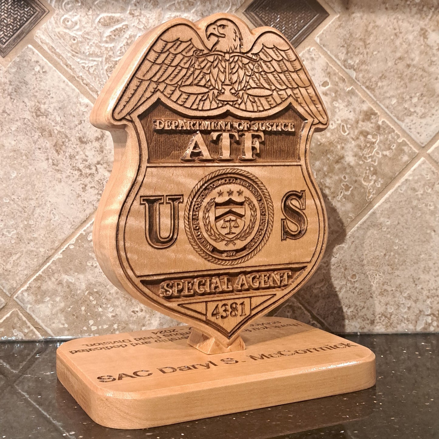 Bureau of Alcohol, Tobacco, Firearms and Explosives (ATF) Desk Carving / PCS / Retirement Gift