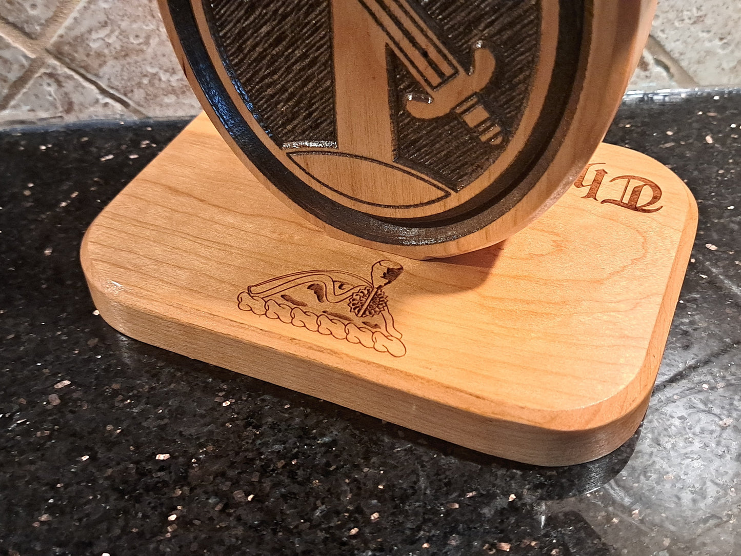 Custom solid wood gift with 3d Infantry Regiment, The Old Guard logo, double-sided.