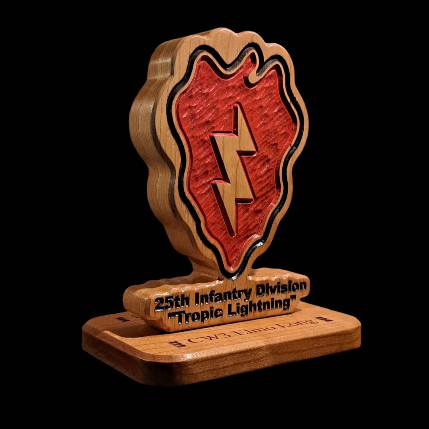 Custom solid wood gift with 25th Infantry Division logo, double-sided.