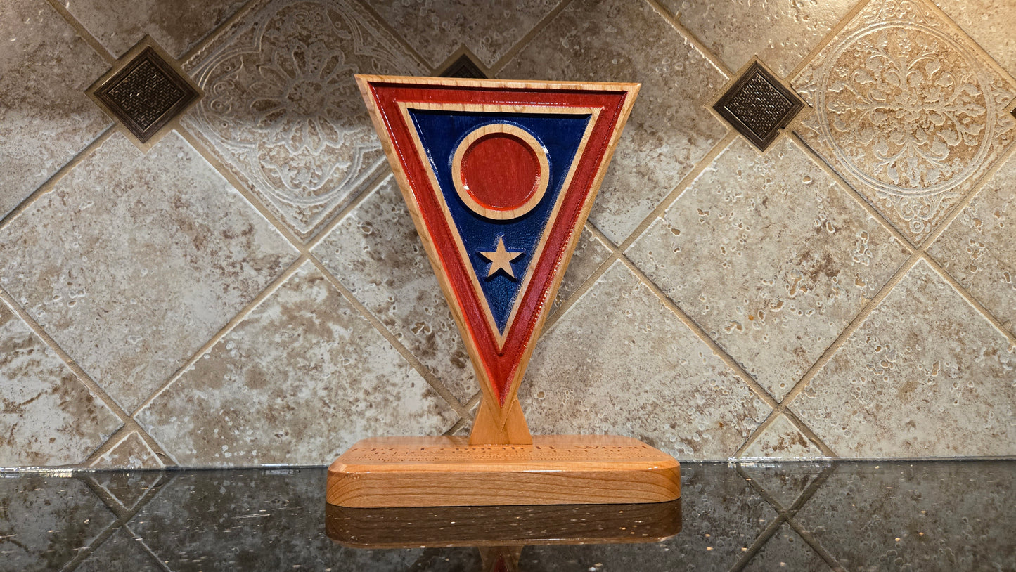 Custom solid wood gift with 73rd Troop Command logo, double-sided.