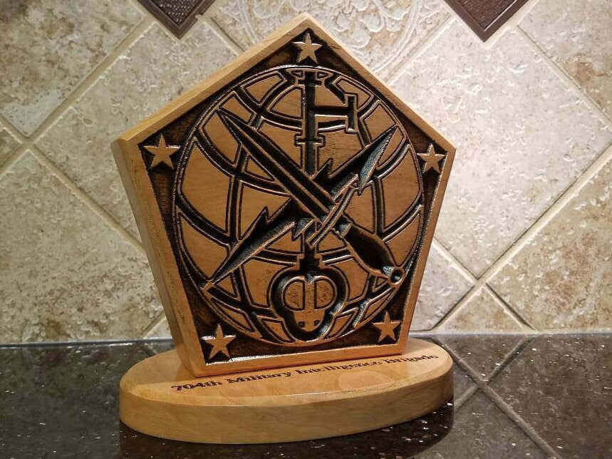 704th Military Intelligence Brigade Desk Carving / PCS / Retirement Gift