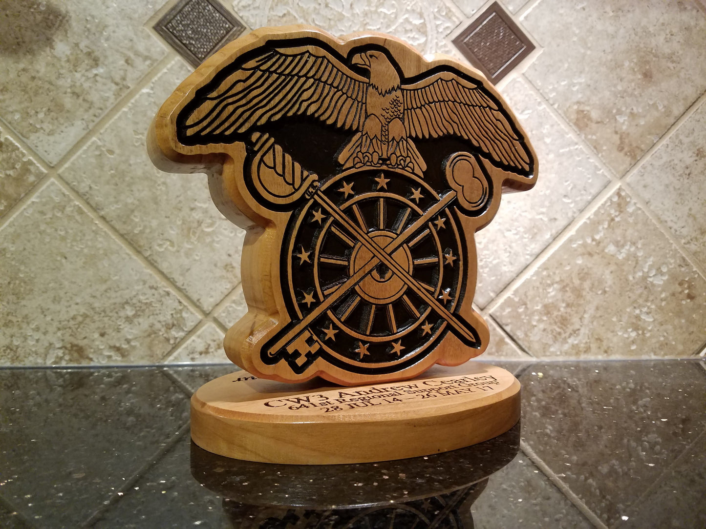 Army Quartermaster Corps Desk Carving