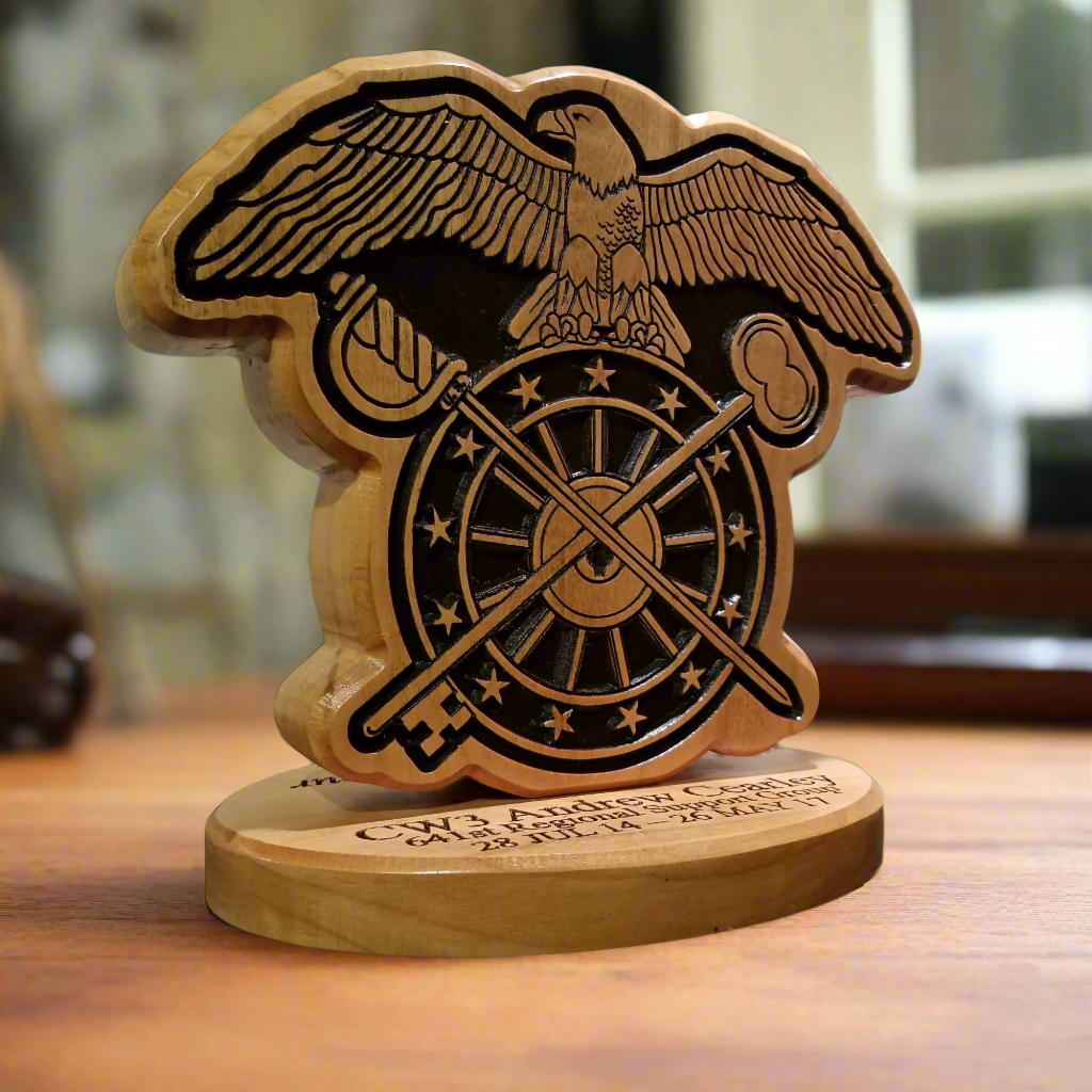 Army Quartermaster Corps Desk Carving