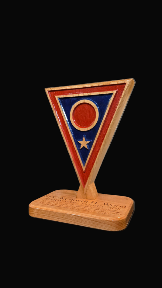 Custom solid wood gift with 73rd Troop Command logo, double-sided.