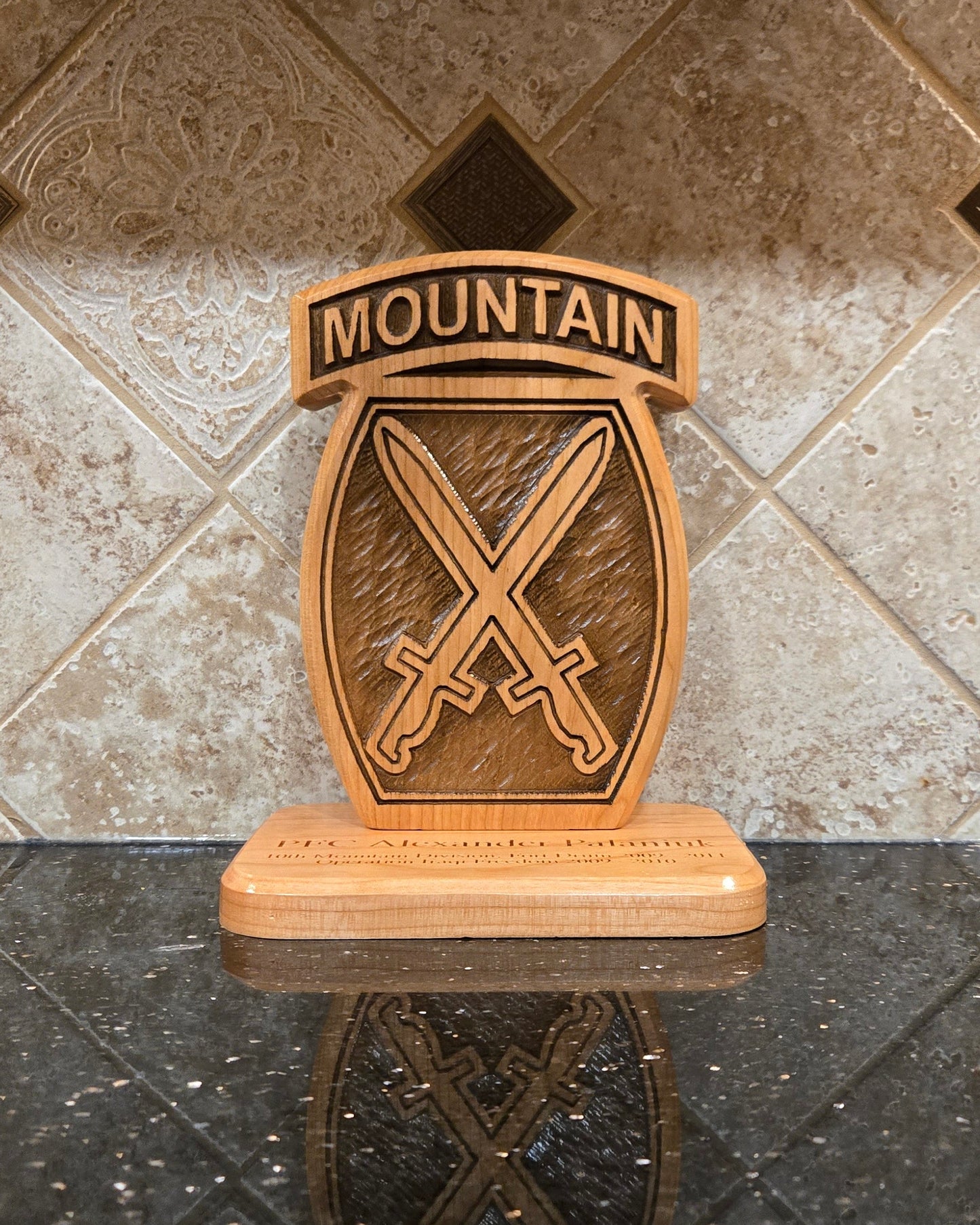 10th Mountain Division Desk Carving / PCS / Retirement Gift
